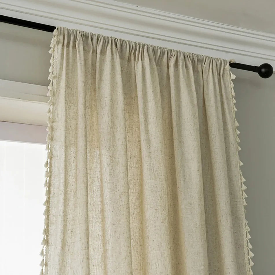 YOUMIKA  -  Half Blackout Curtains Living Room Bedroom Cotton and Linen Curtain Tassel Lace Finished Window Curtain Modern Simple Decor