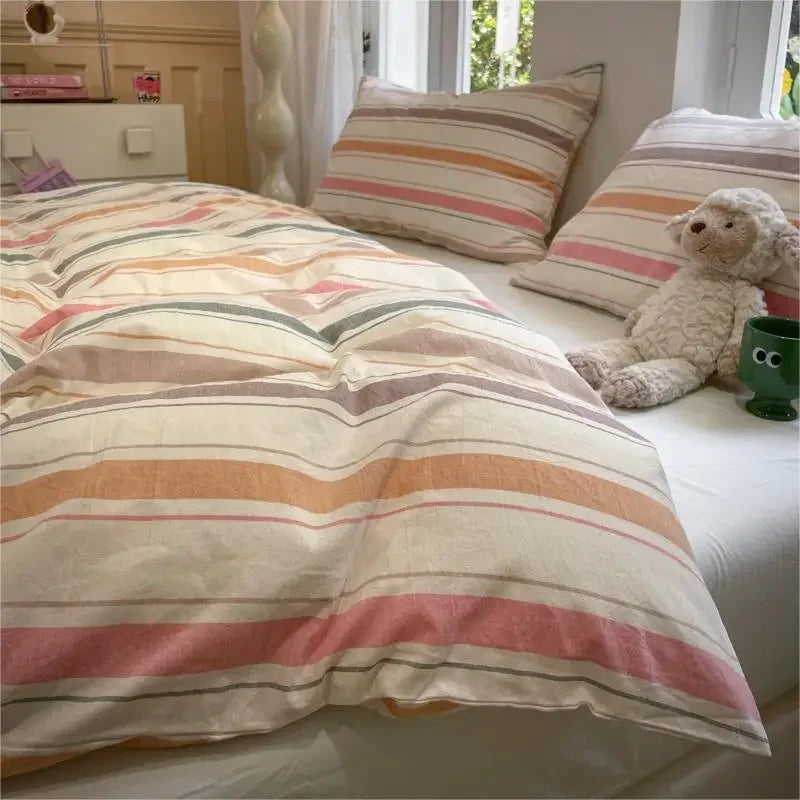 YOUMIKA  -  Stripe Style Duvet Cover Skin-friendly Quilt Cover Single/Double/Queen Size Comforter Cover Home Bedding 이불커버 (No Pillowcase)