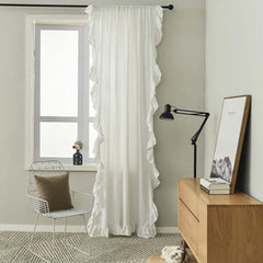 YOUMIKA  -  White Ruffle Curtains for Dining Rooms, Cotton Linen Shabby Chic Trim, Privacy Sheer Drapes, Bedroom Canopy, Home Decorations,