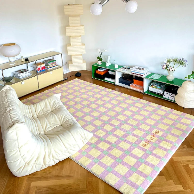 YOUMIKA  -  Carpet for Living Room Cute Plaid Home Decoration Large Area  Coffee Tables Bedroom Plush Mat Cloakroom Fluffy Rug