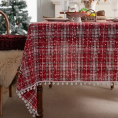 YOUMIKA  -  Christmas Tablecloth Green Plaid Snowflake Cotton Linen Rectangular Table Cover New Year Gifts Dining living room Table Decor