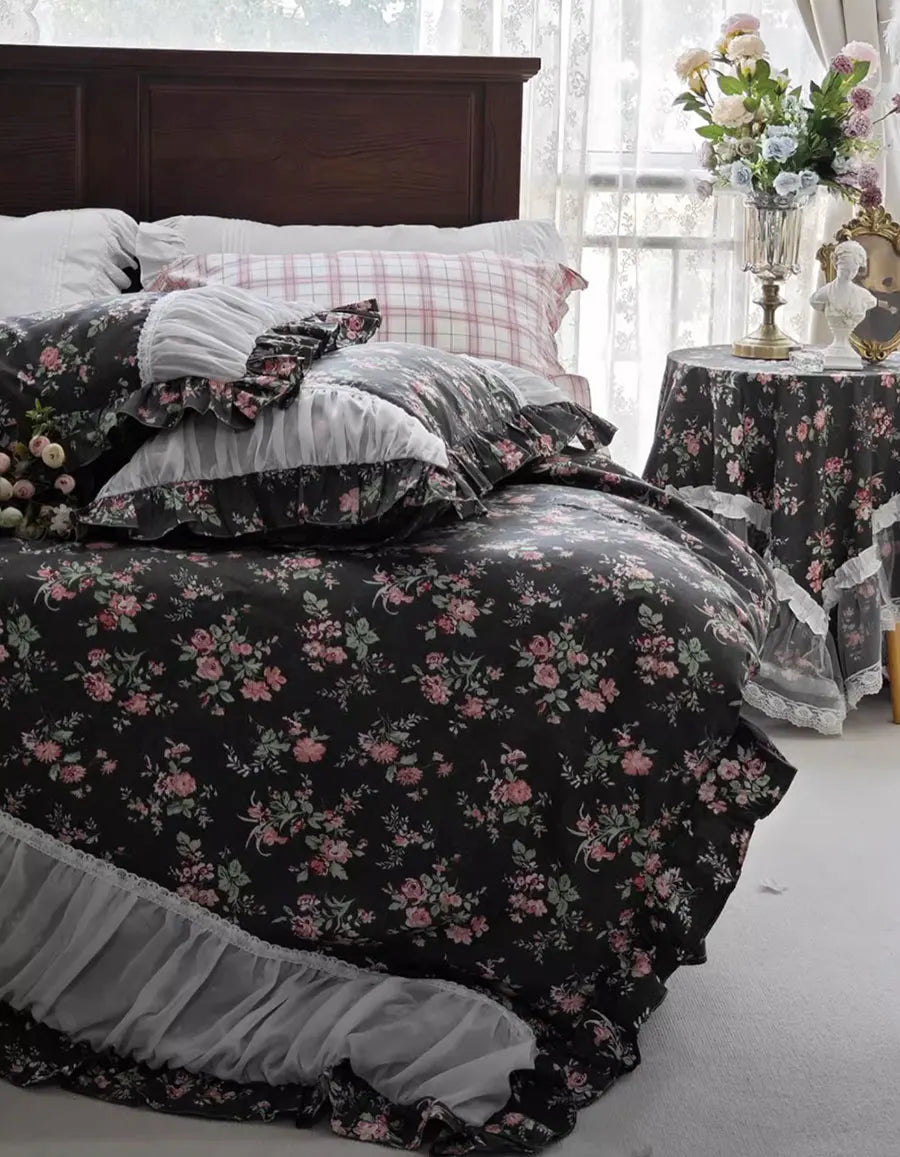 YOUMIKA  -  Elegant pastoral floral bedding set,full queen king vintage ruffled rustic cotton home textile bedspread pillow case duvet cover