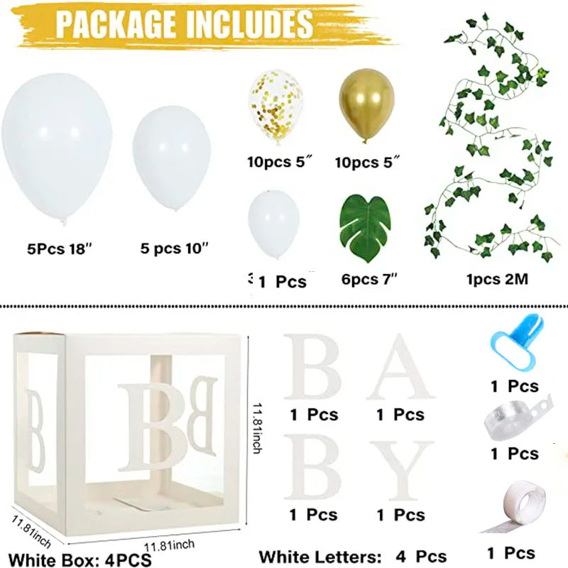 YOUMIKA  -  Baby Shower Balloon Boxes Gold Balloons Palm Leaves Ivy Garland Party Decorations for Oh Baby Shower Party Decorations Boy Girls