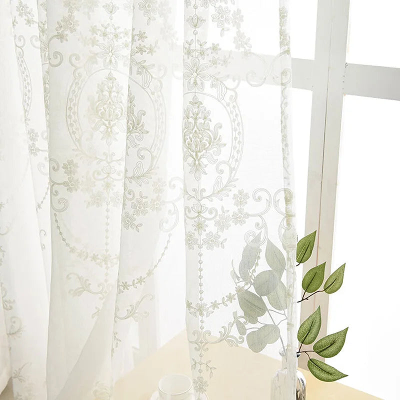 YOUMIKA  -  Vintage Tulle Embroidered Floral Sheer Curtain Lace Window Treatment Curtain 1 Piece for Bedroom & Living Room Farmhouse Grommet