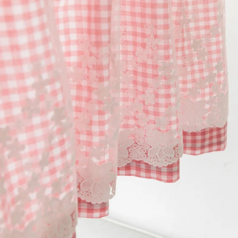 YOUMIKA  -  Buffalo Check Window Valance Lace Curtain Tiers Rod Pocket Window Treatment Plaid Gingham for Kitchen Farmhouse Living Room Cafe