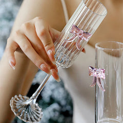 YOUMIKA  -  Bowknot Glass Cup Pink Butterfly Goblet Cute Cups For Juice Wine Drinkingware Ice Cream Dessert Cup Elegant Champagne Glasses