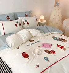 YOUMIKA  -  Fashion cute embroidery girl tree red bedding set double,full queen king cotton home textile bed sheet pillow case quilt cover