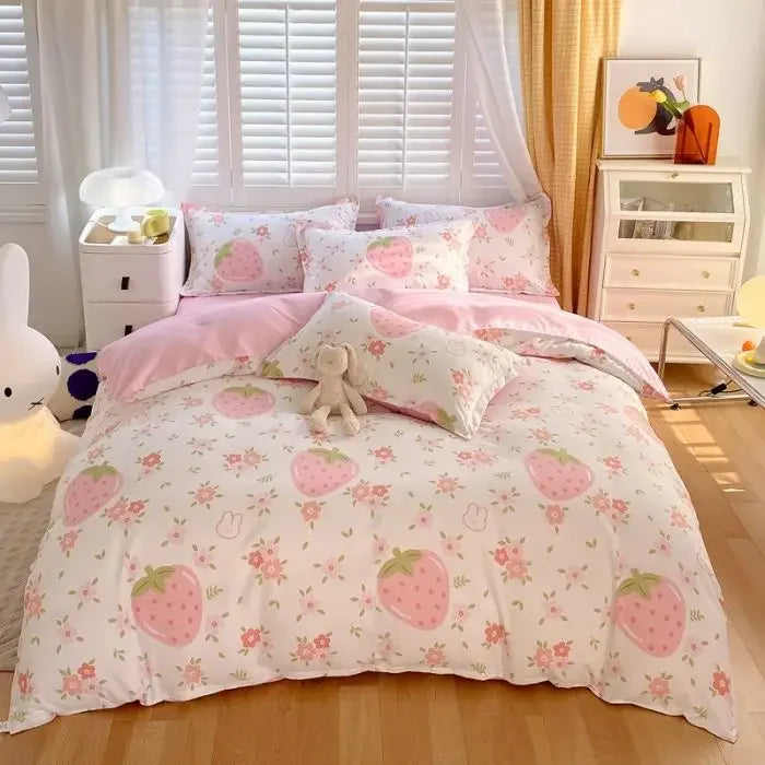 YOUMIKA  -  Pastoral Floral Bedding Set No Filler Soft Washed Cotton Duvet Cover Flat Sheet Pillowcase Full King Girls Adults Bed Linens