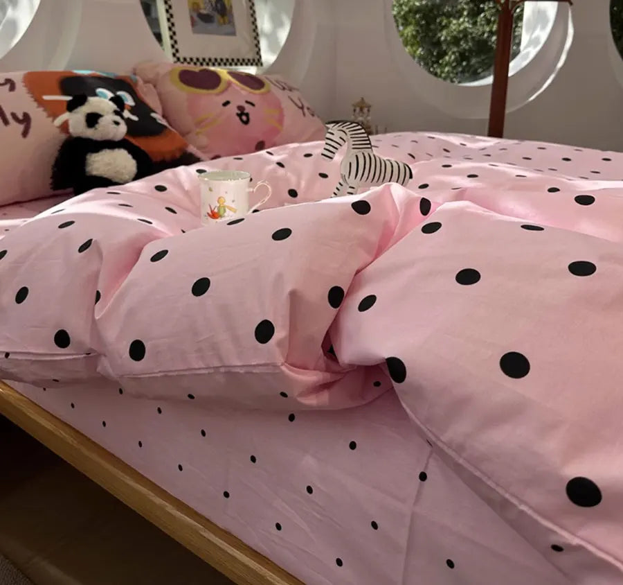 YOUMIKA  -  Fashion sweet cute pink cat polka dot bedding set,twin full queen kawaii cotton home textile bed sheet pillow case quilt cover