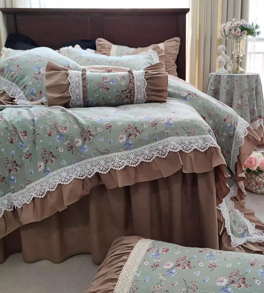 YOUMIKA  -  French elegant pastoral floral bedding set,full queen king princess lace cotton home textile bedspread pillow case quilt cover