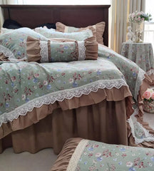 YOUMIKA  -  French elegant pastoral floral bedding set,full queen king princess lace cotton home textile bedspread pillow case quilt cover