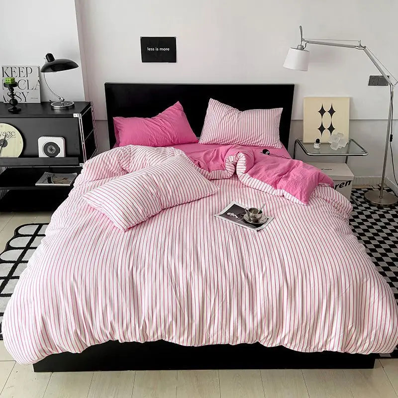 YOUMIKA  -  INS Nordic Style Solid Color Bedding Set Twin Full Queen Size Bed Linen Adults Kids Microfiber Pink Bed Flat Sheet Pillowcase