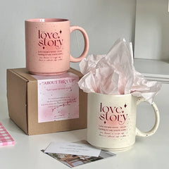 YOUMIKA  -  Original Romantic English Splash Ink Ceramic Cup Pink Love Story Lovers Mug Coffee Cups Ceramic Mug