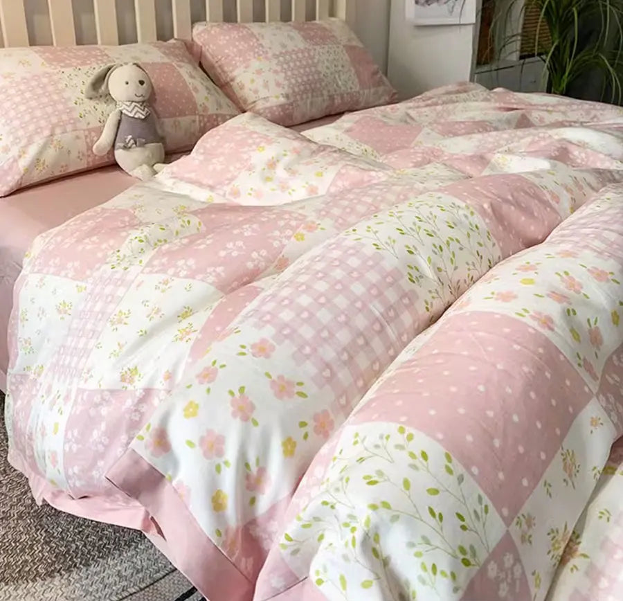 YOUMIKA  -  Romantic sweet pastoral flower pink bedding set,full queen King french floral home textile bed sheet pillow case duvet cover