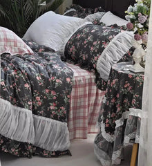 YOUMIKA  -  Elegant pastoral floral bedding set,full queen king vintage ruffled rustic cotton home textile bedspread pillow case duvet cover