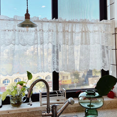 YOUMIKA  -  Romantic Floral Curtain Kitchen Short Sheer Curtain for Bathroom Window Dining Room Cafe and Balcony Home Decor Rod Pocket Voile