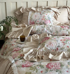 YOUMIKA  -  Elegant fairyfair ruffled pastoral flower bedding set,full queen king 100s cotton home textile bed sheet pillow case duvet cover