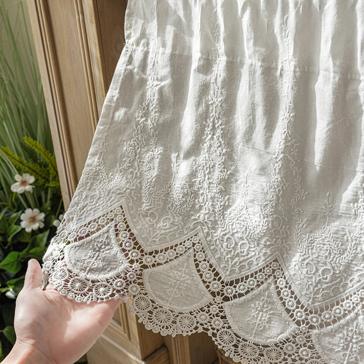 YOUMIKA  -  White Hollow-out Embroidered Lace Short Curtains For Small Window ,Rod Pocket Design for Kitchen, Cabinet & Farmhouse Decor