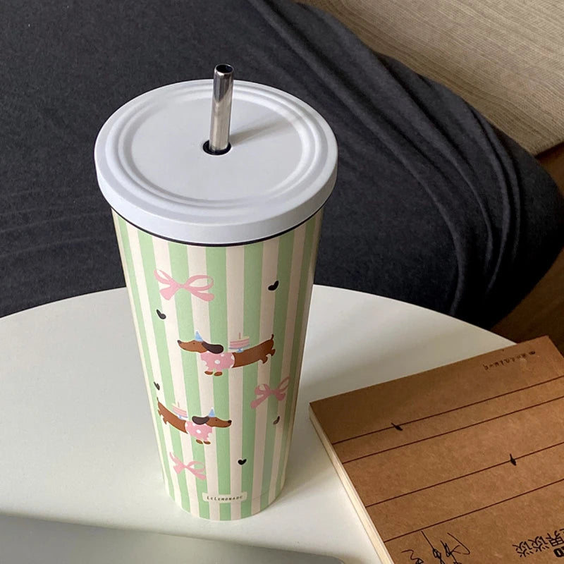 YOUMIKA  -  Thermal Cup Large Capacity Straw Milk Tea Cup Women's New Summer Insulated Coffee Cup