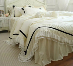 YOUMIKA  -  French elegant fairyfair lace bedding set,full queen king vintage ruffled solid home textile bedspread pillow case duvet cover