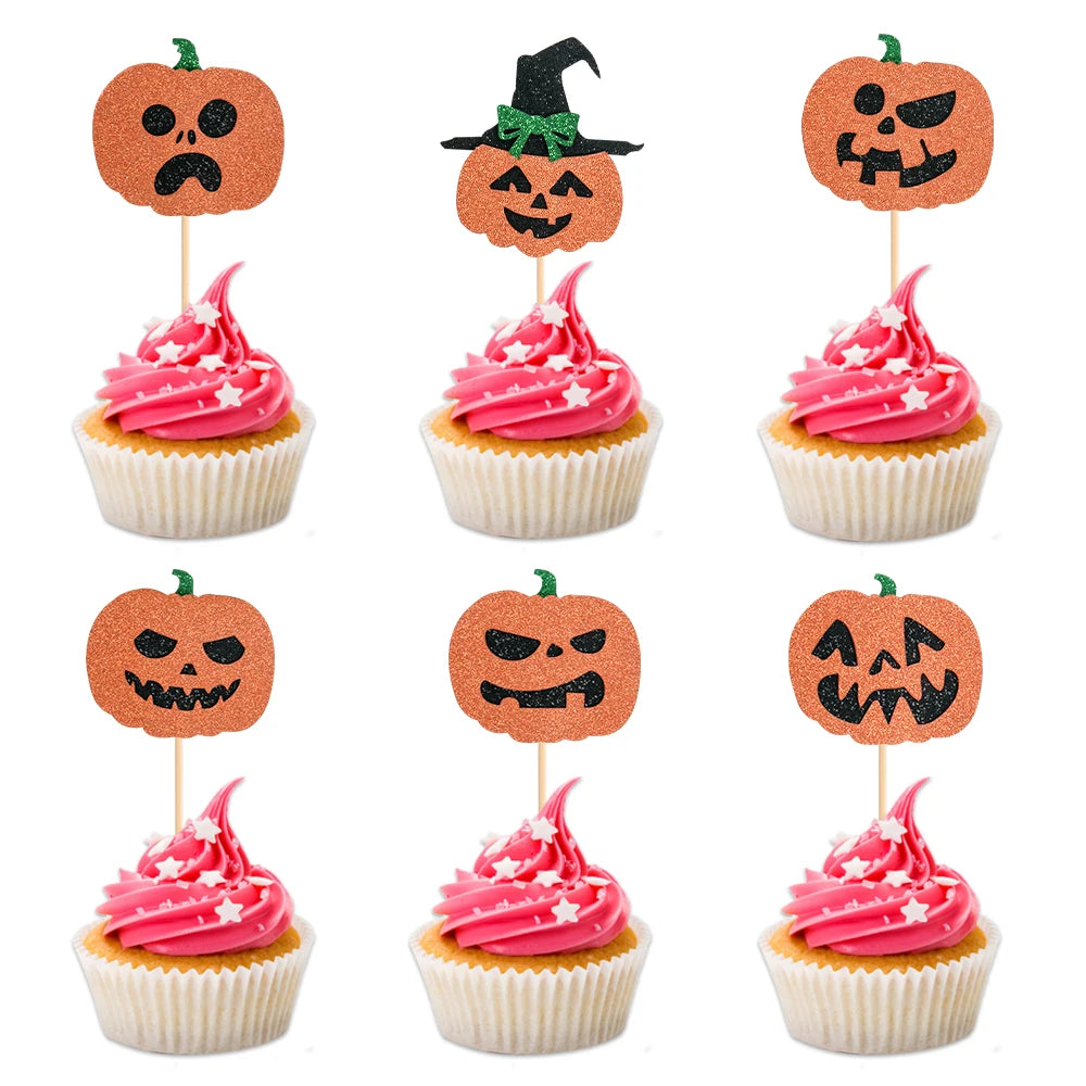 YOUMIKA  -  Halloween Cake Decoration Pumpkin Witch boo Skull Fruit Bamboo stick Halloween Cupcake Topper trick or treat Dessert Decor