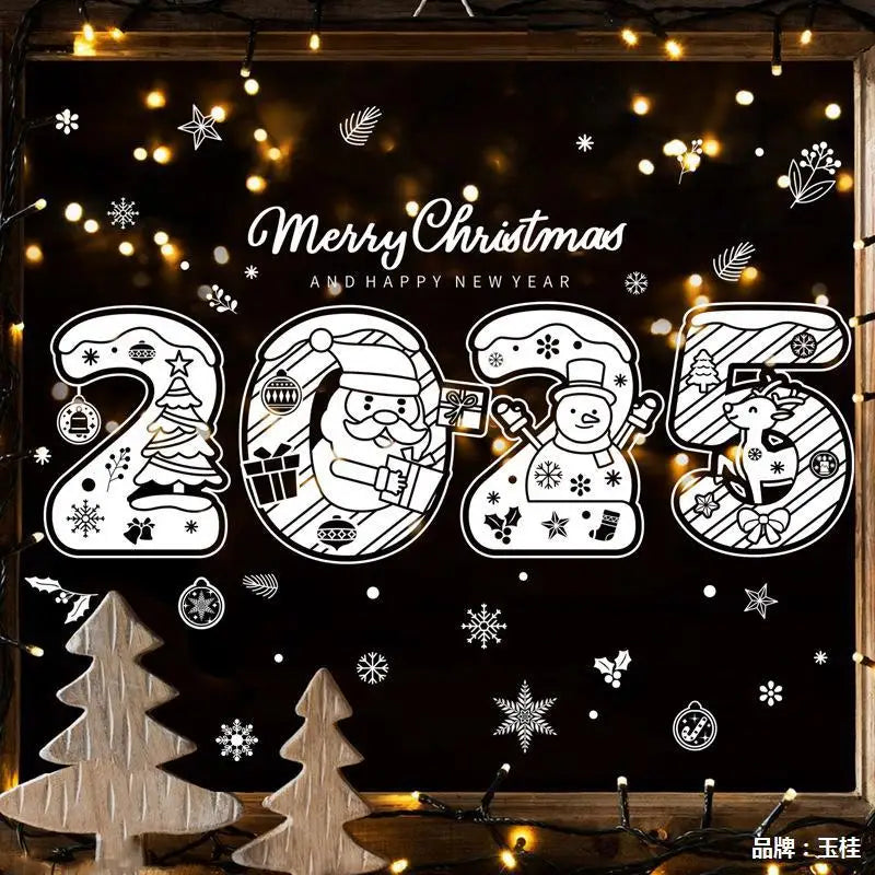 YOUMIKA  -  2025 Merry Christmas Window Sticker New Year Electrostatic Glass Sticker Santa Claus Snowflake DIY Decal Home Room Decorations