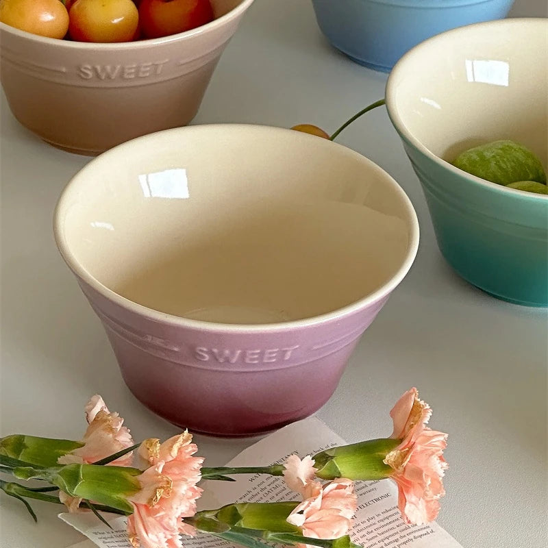 YOUMIKA  -  Gradual Color Modern Ceramic Bowl Lovely Household Underglaze Color Rice Bowl Fruit Dim Sum Bowl