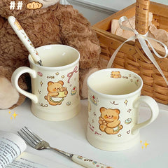 YOUMIKA  -  Cream Style Cute Butter Bread Bear Handle Mug Gift Breakfast Gift Coffee Cup Ceramic Mug