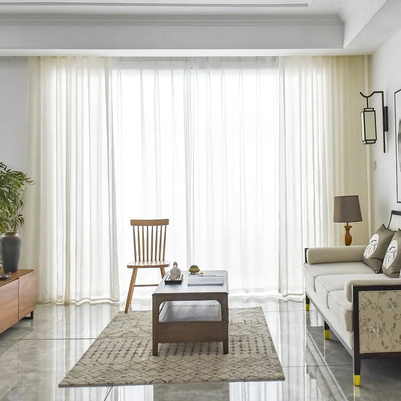 YOUMIKA  -  Polyester Semi Sheer Curtains, Japanese Simplicity Curtain, Monochromatic Drapes, Living Room and Bedroom Decors