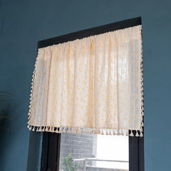 YOUMIKA  -  Floral Curtains Short Drapes Tassel Rod Pocket Semi-Sheer Boho Daisy Bedroom Living Room Farmhouse Rustic Window Curtain 1 Panel