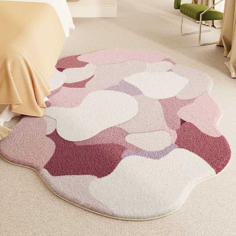 YOUMIKA  -  Irregular Shape Living Room Decoration Carpet Pink Pattern Rugs for Bedroom Thicken Plush Bedside Rug Home Fluffy Soft Floor Mat