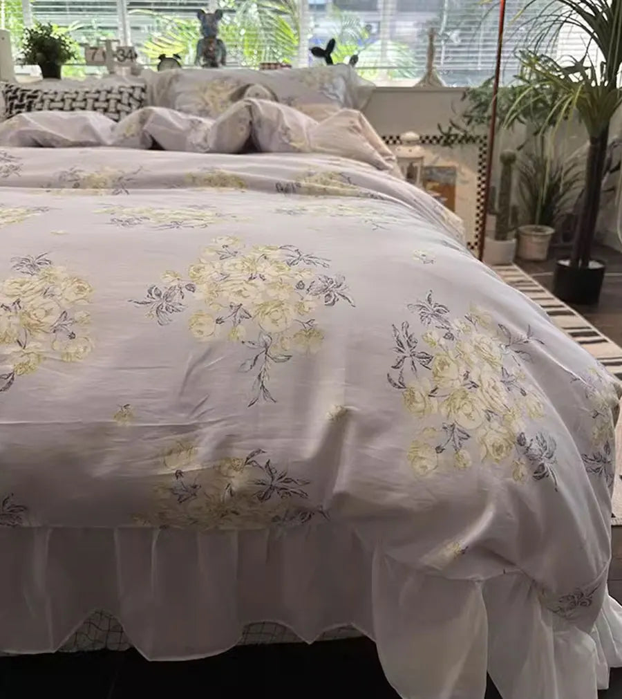 YOUMIKA  -  Romantic fairyfair flower bedding set,twin full queen king retro rustic cotton home textile bed sheet pillow case duvet cover