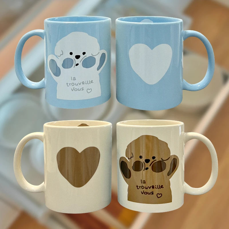 YOUMIKA  -  Cute Dog Cup Gift Blue Water Cup Couple Mug Rice White Love Coffee Water Cup Ceramic Mug