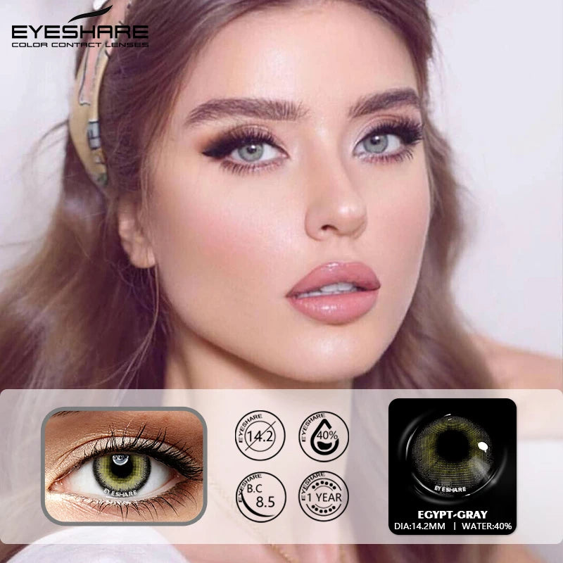 YOUMIKA  -  Natural Colored Contact Lenses For Eyes 2pcs Blue Lens Yearly Eye Color Lenses Beauty Makeup Contact Lens Gray Lenses