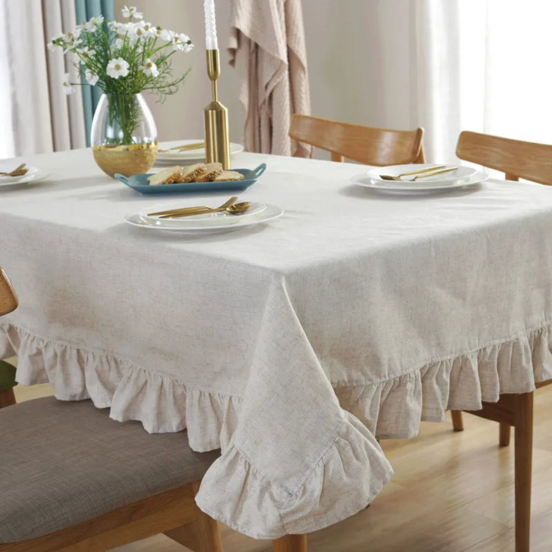 YOUMIKA  -  Linen Cotton Tablecloth for Party Decoration, Monochromatic Table Cover, Lotus Leaf Side Table Cloth, Dining Table Cover Dining