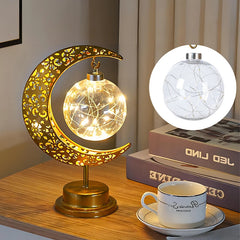 YOUMIKA  -  Metal LED Moon Lamp Star Moon Bedroom Night Light Bedside Round Ball Table Lamp Ramadan Decor Halloween Christmas Mood Light