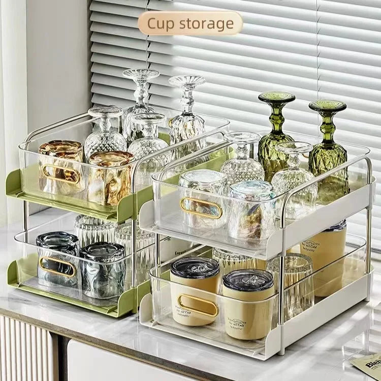 YOUMIKA  -  Cup storage rack mug storage rack desktop double wall Tea Cup ins coffee tray draining rack cosmetic storage kitchen accessories