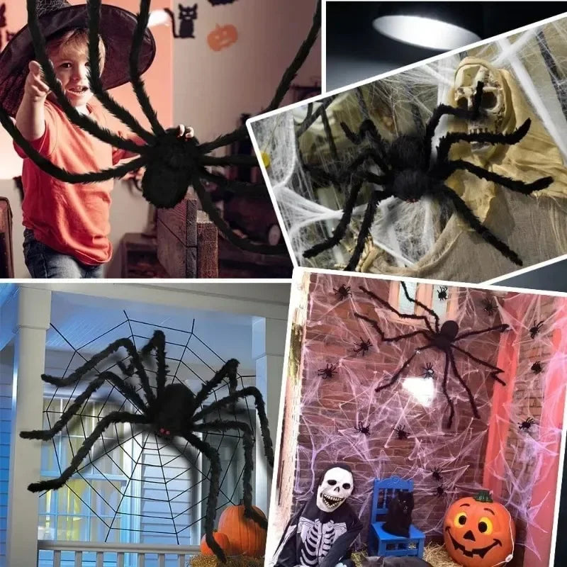 YOUMIKA  -  1/3pcs Giant Black Plush Spider Halloween Decorations Outdoor Scary Large Spiders Halloween Party Bar Haunted House Horror Props