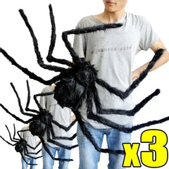 YOUMIKA  -  1/3pcs Giant Black Plush Spider Halloween Decorations Outdoor Scary Large Spiders Halloween Party Bar Haunted House Horror Props