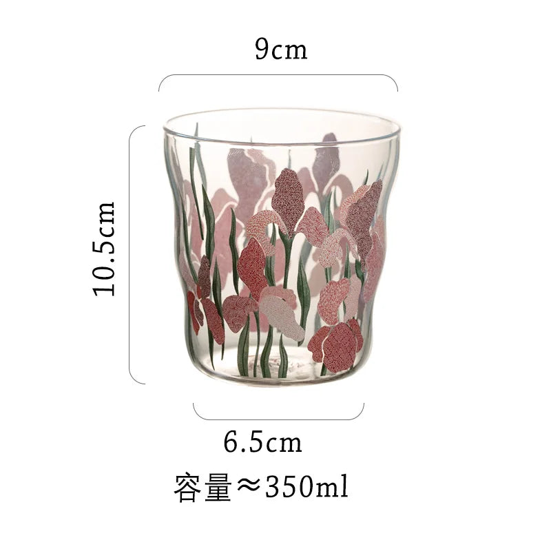 YOUMIKA  -  Floral Glass 2pcs Flower High Temperature Resistant Glass Water Cup Coffee Cup Holiday Gift Kitchen Drinking Breakfast Milk Mug