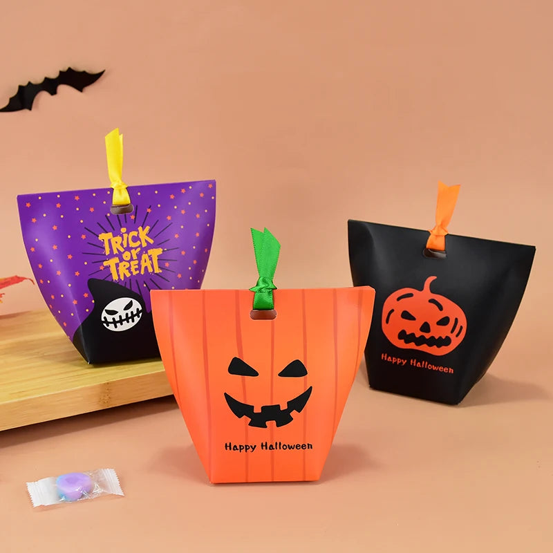 YOUMIKA  -  10Pcs Halloween Pumpkin Candy Gift Box Cookie Snack Packaging Bag Kids Trick or Treat Favors Halloween Party Decoration Supplies