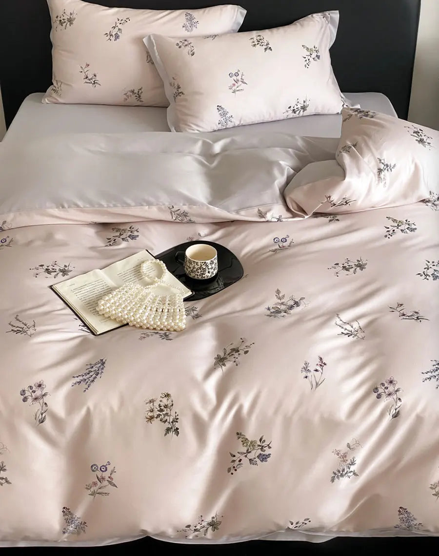 YOUMIKA  -  Modern fresh sweet purple pink beige floral bedding set,full queen king flower home textile bed sheet pillow case duvet cover