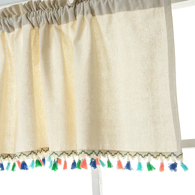 YOUMIKA  -  Wabi-Sabi Style Short Curtains For Kitchen Solid Cotton Linen Curtain Wine Cabinet Door Window Small Curtains Wardrobe Curtain