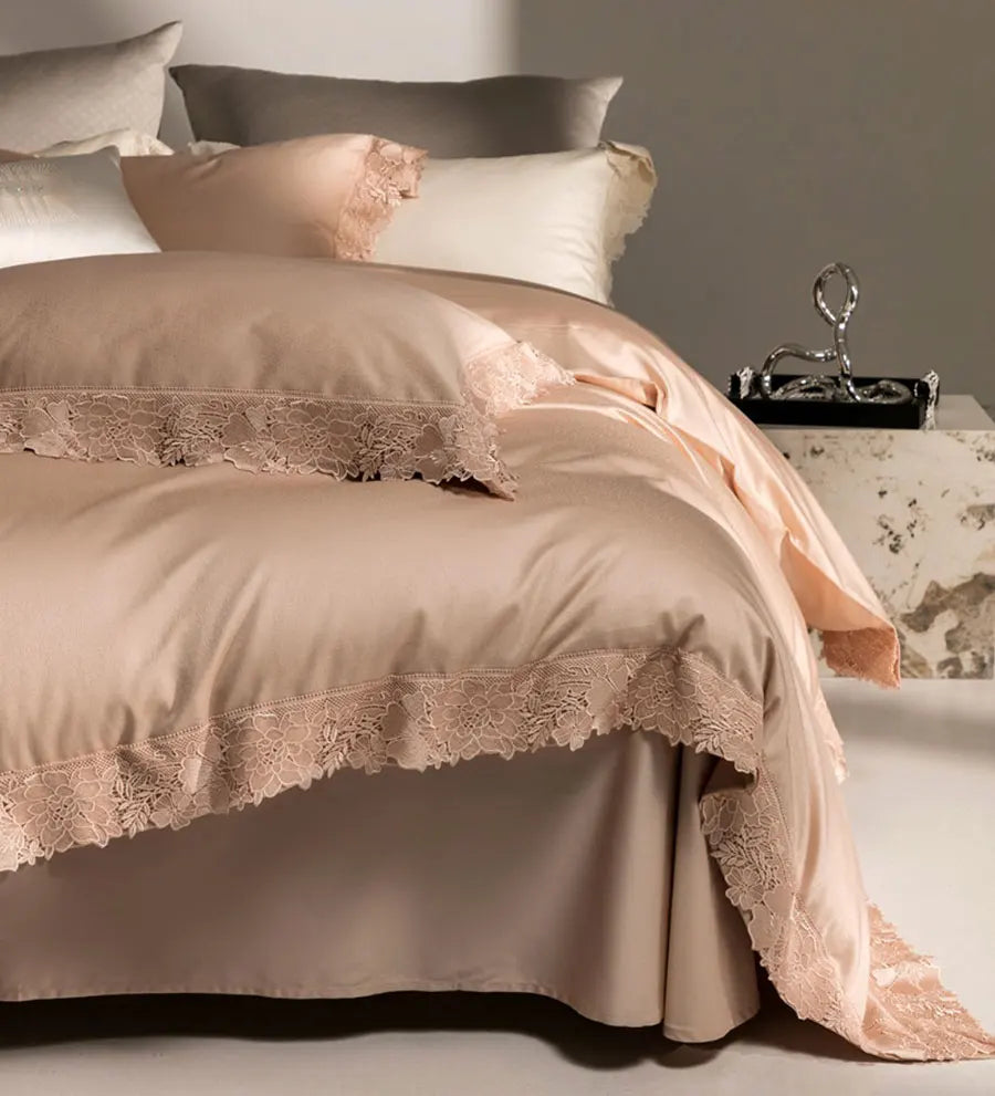 YOUMIKA  -  Elegant princess jacquard solid bedding set,full queen king luxury lace cotton home textile bed sheet pillow case duvet cover