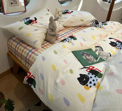 YOUMIKA  -  Cute Cartoon Cat Bedding Set Kid,twin Full Queen Lovely Colorful Cotton Plaid Dot Home Textile Bed Sheet Pillow Case Quilt Cover