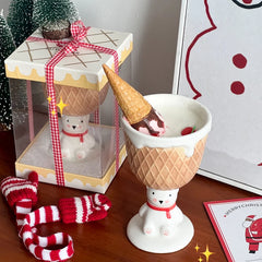 YOUMIKA  -  Red Scarf Bear Tall Cup Birthday Gift Ice Cream Cup Ceramic Water Cup Girl's Companion Gift