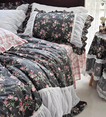 YOUMIKA  -  Elegant pastoral floral bedding set,full queen king vintage ruffled rustic cotton home textile bedspread pillow case duvet cover