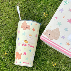 YOUMIKA  -  Cute Star Puppy Large Capacity 304 Stainless Steel Direct Drinking Mouth Straw Insulated Cup Cartoon Cold Insulation