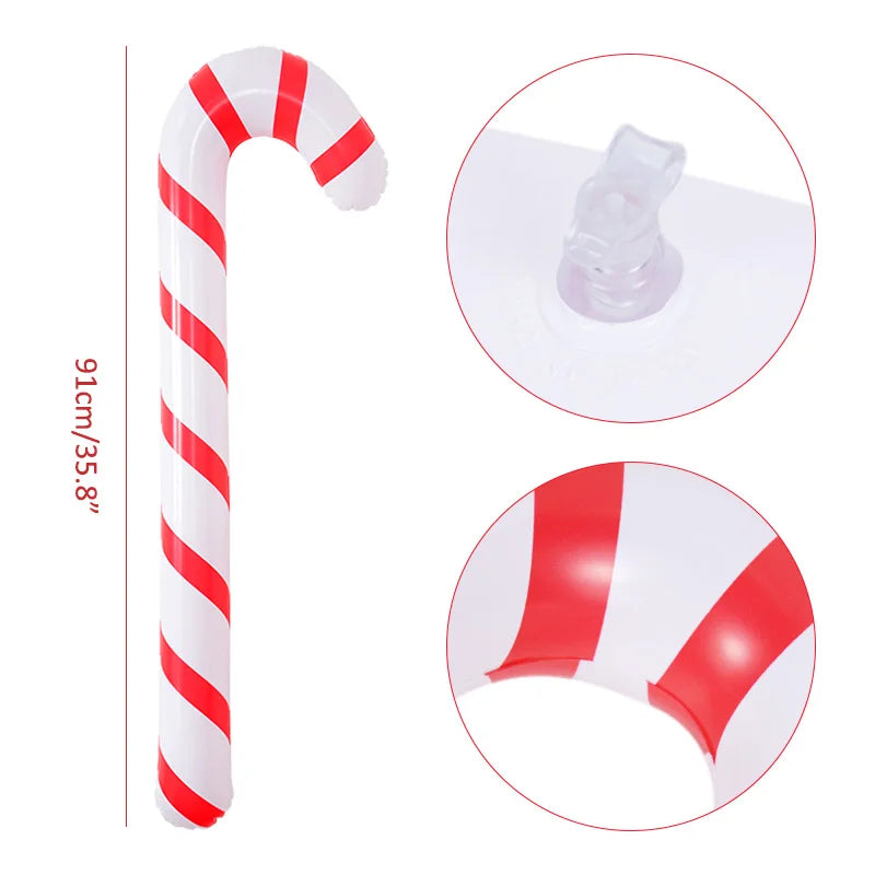 YOUMIKA  -  90cm Inflatable Christmas Candy Cane Balloon Walking Sticks Xmas Decoration for Home 2024 New Year Party Supplies Kids Gift