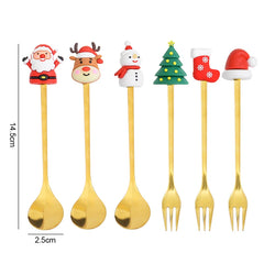 YOUMIKA  -  2/4/6pcs Christmas Gift Spoon Forks Set Stainless Steel Cutlery Tableware Decoration Coffee Tea Dessert Scoop 2025 New Year Home